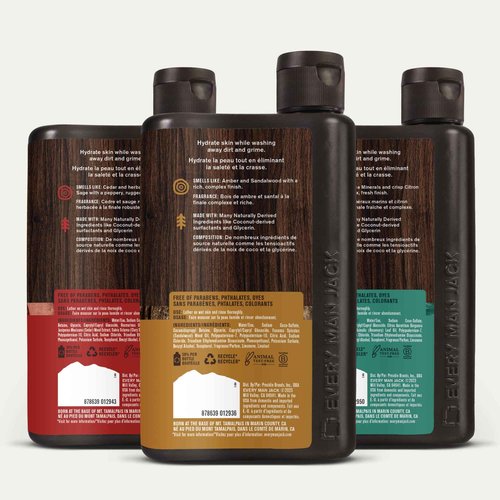 Every Man Jack Men's Body Wash Variety Pack - Includes 3 Body Washes with Natural Ingredients & Incredible Scents - Amber + Sandalwood, Cedar + Red Sage, Sea Minerals + Citron Fragrances (3 Pack)