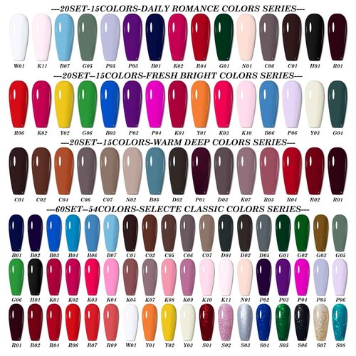 NICYVFV 60 PCS Gel Nail Set, 54 Colors Gel Polish Set Classic Shades, with Gold Silver Glitter and Glossy Matte Top Coat, Base Coat Builder gel, for Women Gift Kit