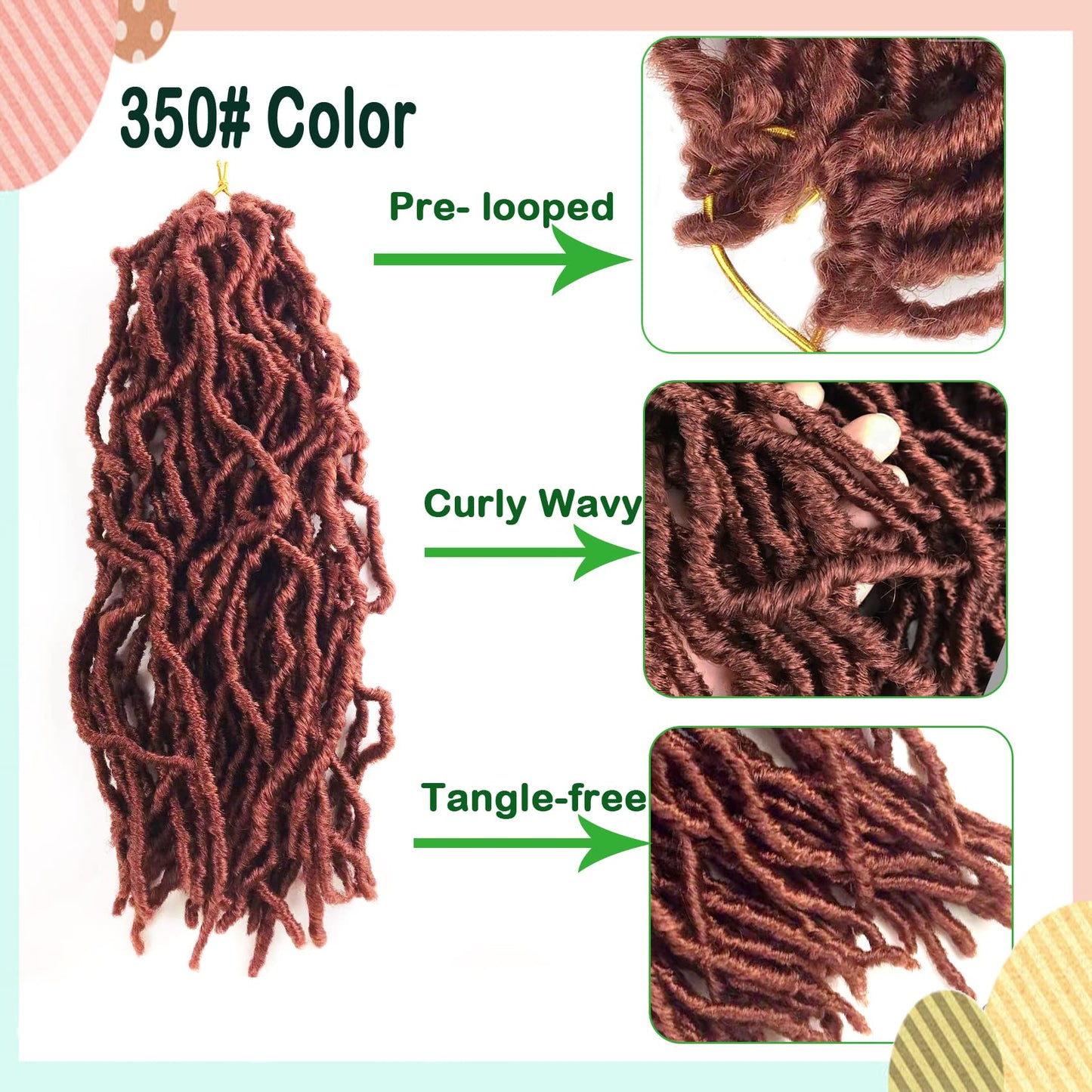 Paraglame Ginger Soft Locs Crochet Hair 14 Inch 8 Packs Faux Locs Crochet Braids Pre-looped Synthetic Goddess Locs 350# Color Curly Wavy Crochet Braids Hair Extension For Black Women (8Packs, 350#)