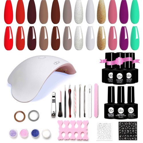 ABV Gel Nail Polish Kit with UV Light 48W LED Nail Lamp 12 Colors Gel Nail Polish Kit, Soak Off Base and Top Coat, Nail Tools, Nail Art Starter Kit Salon DIY Home Gift for Women