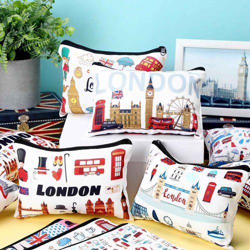 Reginary 12 Pack Cosmetic Bag Travel Souvenirs Gift Makeup Bag Lover Gifts Friendship Family Toiletry Storage for Women Vacation Traveller Trip(London)
