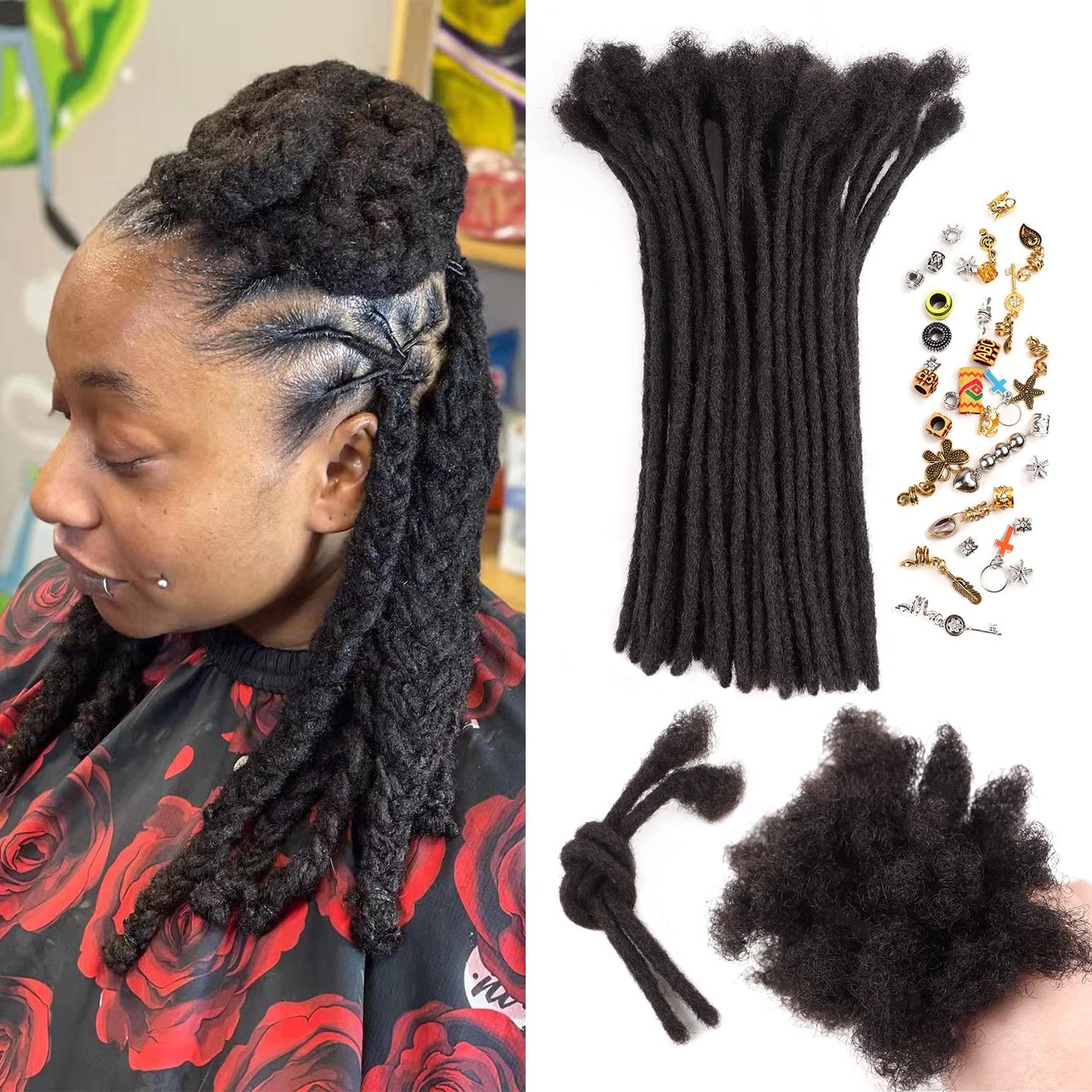 Orientfashion 0.4cm and 0.6 0.8cm Thickness Options100% Real Human Hair Dreadlock Extensions for Man/Women Full Head loc Extensions Bundles Can Be Dyed Bleached Curled(6inch 0.6cm 20locs,1b)