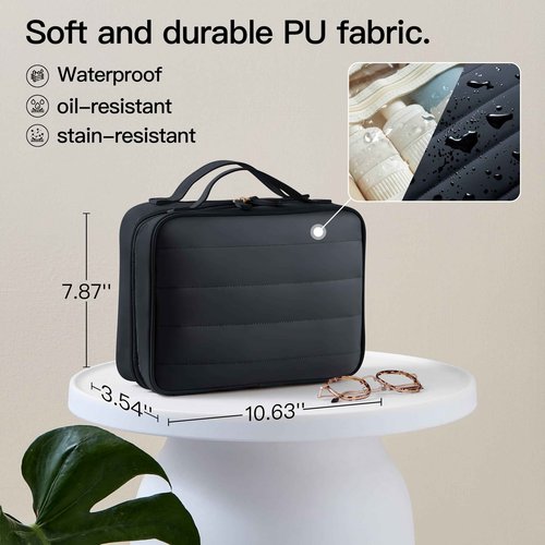 belaven Toiletry Bag, Travel Bag for Women & Men, Portable Cosmetic Bag with Hanging Hook, Durable, Waterproof for Shampoo, Makeup, Essentials, Toiletries Acessories (Black)