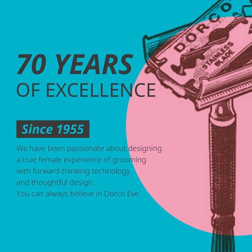 Dorco EVE6 Razor for Women, Includes 1 Razor Handle and 6 Long-Lasting Razor Blade Refills| 1 Handle + 6 Cartridges (Handle + 6 Refills)