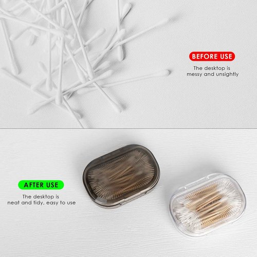 Adorila 2 Pack Travel Cotton Swab Qtip Holder, Portable Hair Tie Organizer with Lid, Flosser Dispenser, Plastic Flosser Dispenser Hair Accessories Organizer (Grey, White)