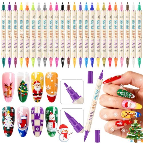 Ponhey 24 Colors Nail Art Pens Set, 3D Nail Polish Pens Quick-Drying Acrylic Paint Markers,For Nail Art Drawing Painting Nail Point Dotting Liner Pen, Nail Design Kit Manicure Tools Home & Salon DIY