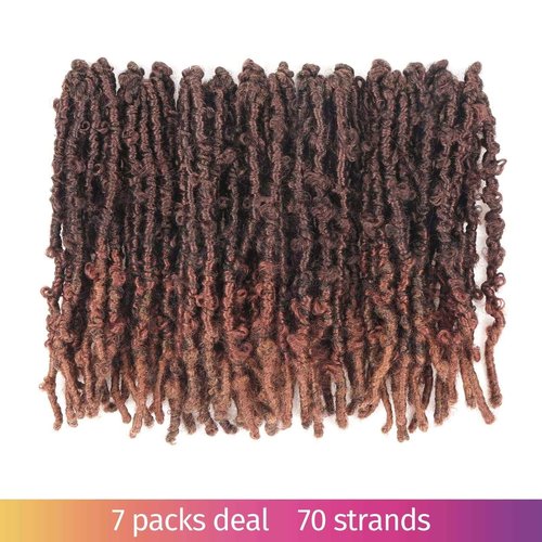Toyotress Butterfly Locs Crochet Hair - 10 inch 7Pcs Ombre Brown Pre-twisted Distressed Crochet Braids, Short Bob Faux Locs Pre-looped Synthetic Braiding Hair Extensions (10 Inch, T30-7P)