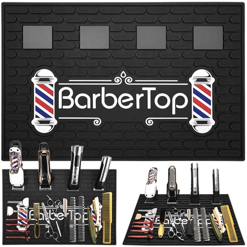 Magnetic Barber Mat for Clippers, 17.7 x 11.8 in, 4 Strong Magnetic Organizer Stations for Heavy Clippers and Trimmers, Professional Anti-Slip Rubber Heat Resistant Barber Table Mat for Hairstylist
