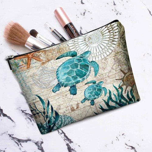 Braytow Sea Ocean Turtle Makeup Bag Travel Portable Cosmetic Pouch Waterproof Toiletry Organizer Storage Bag Zipper Pouch For Women Girls