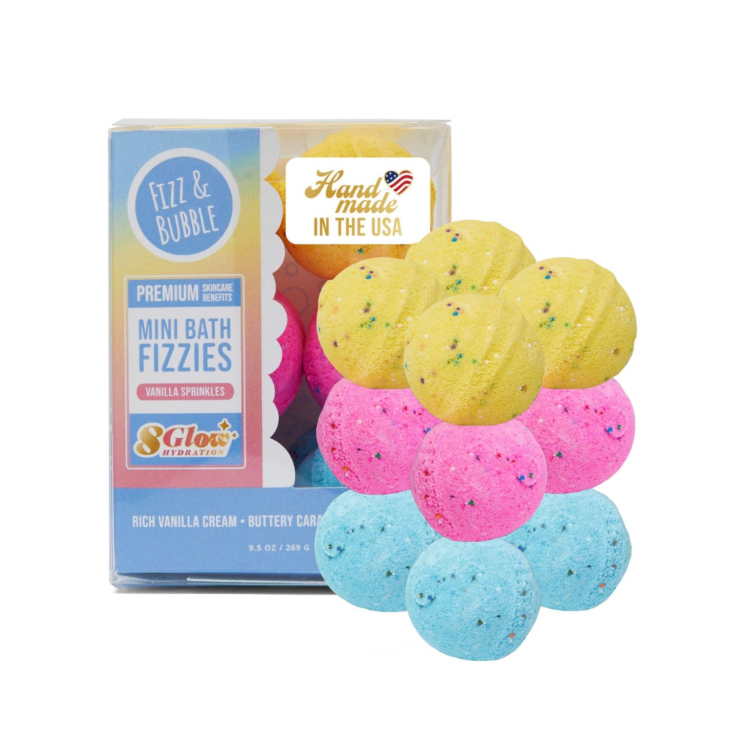 Fizz and Bubble, Mini Bath Fizzies, 9.5oz (12-pack) - Scented Bath Bombs, Moisturizing for Dry Skin, Soothing, Relaxing, Handmade Gift Ideas for Her (Vanilla Sprinkles)