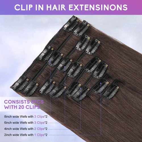 ZNXDJXE Dark Brown Clip in Hair Extensions Real Human Hair Invisible Seamless Remy Human Hair Clip in Extensions for Women 18 Inch 100g, 8pcs Per Set with Double Weft