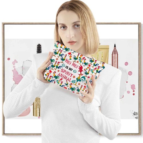 LEVLO Hei Chicken Cosmetic Make Up Bag Chicken Lover Gift Hei Is My Spirit Animal Makeup Zipper Pouch Bag (Hei Hei Full)