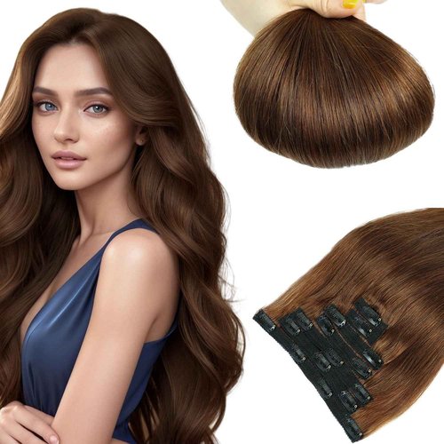 Clip in Hair Extensions Real Human Hair Chocolate Brown 12 inch 7pcs 70g/Pack, Human Hair Clip in Extensions, Salon-Grade Quality, Easy Comfort Wear for Women (#4, 12 inch)