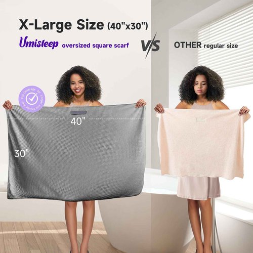 Extra Large Microfiber Hair Towel for Women Curly, Long, Thick Hair, 2 Pack Ultra Absorbent Hair Drying Towel Wrap, Super Soft Anti Frizz Hair Turban with Elastic Loop (Grey, Camel)