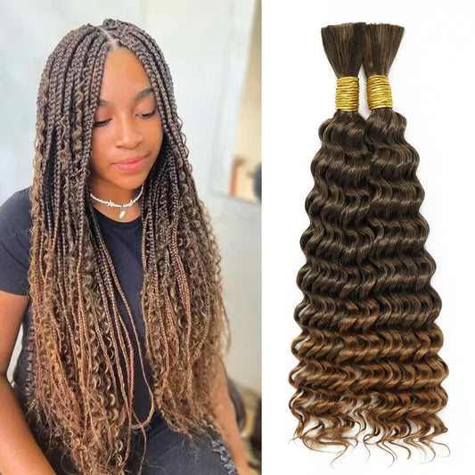 Dorsanee Deep Wave Bulk Hair for Braiding 18 Inch 2 Bundles 200g Ombre Brown Curly Braiding Hair for Boho Braids No Weft Wet and Wavy Braiding Hair Extensions (#1B/30,100g/bundle)