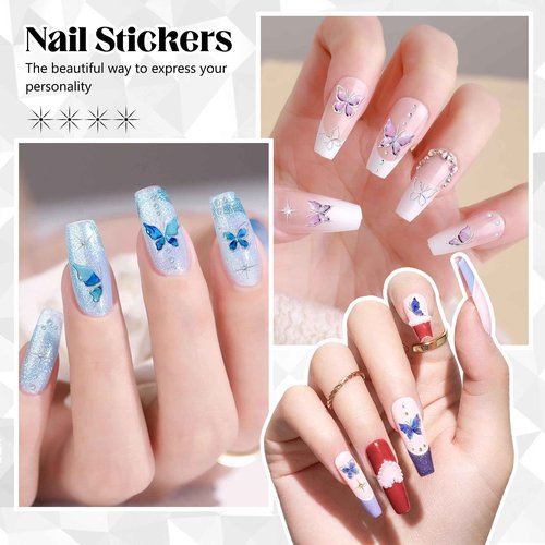 Butterfly Nail Stickers 3D Sickers for Nails Art Design Fingernail Stickers Self-Adhesive Nail Supplies Accessories for Women DIY Decoration(Shiny Butterfly)