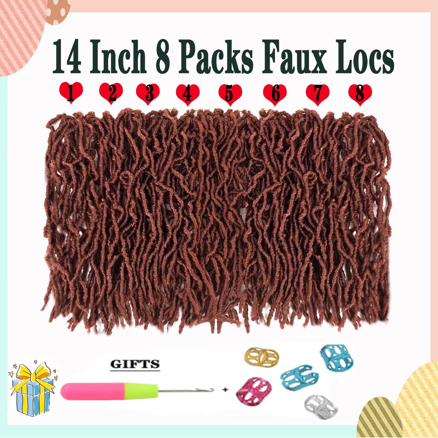 Paraglame Ginger Soft Locs Crochet Hair 14 Inch 8 Packs Faux Locs Crochet Braids Pre-looped Synthetic Goddess Locs 350# Color Curly Wavy Crochet Braids Hair Extension For Black Women (8Packs, 350#)