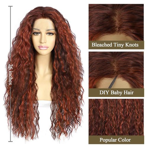 SAPPHIREWIGS Orange Curly Lace Front Wigs Glueless Deep Wave Highlight Orange with Brown Lace Front Wigs Synthetic Pre-plucked Heat Resistant Daily Halloween Wig 26inch