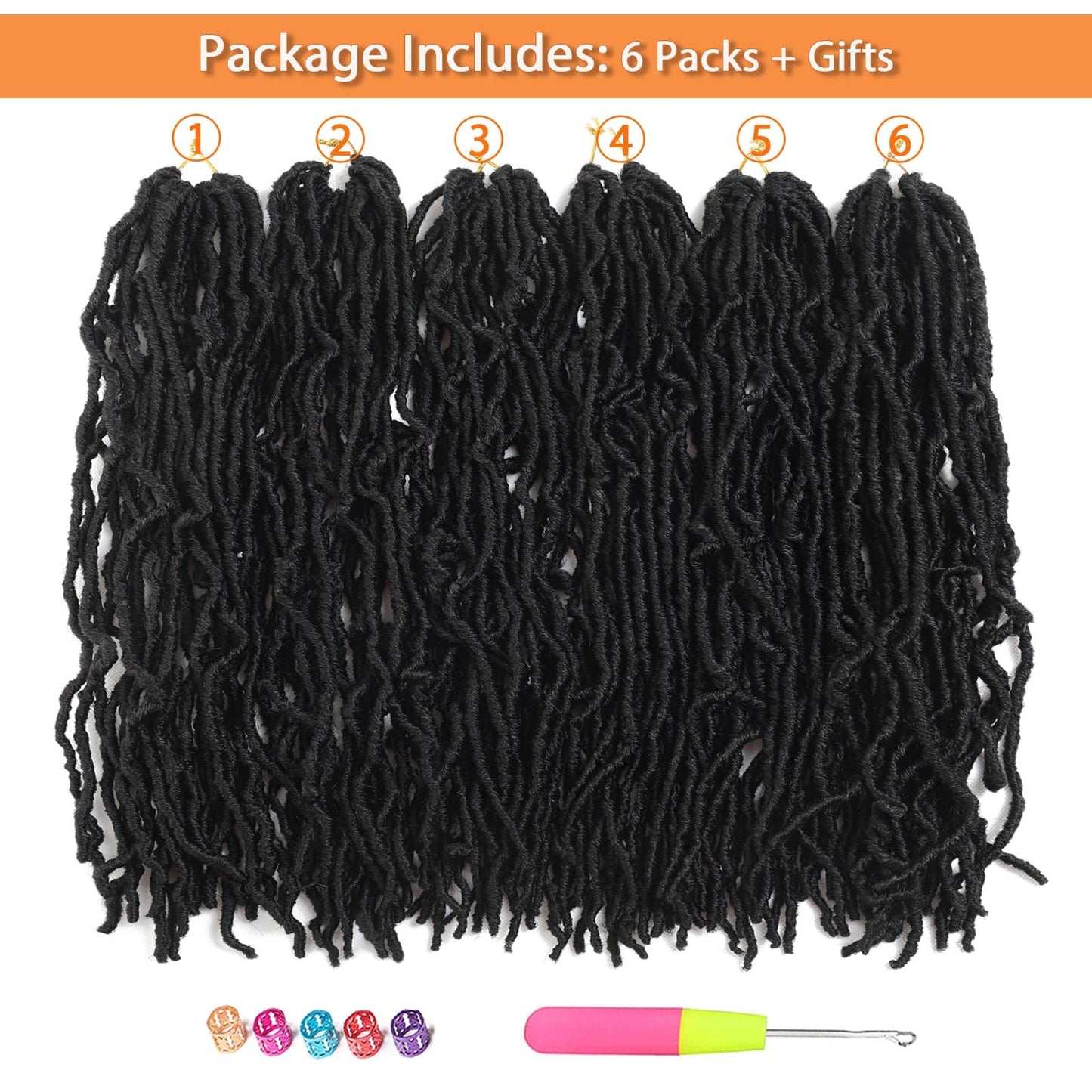 Soft Locs Crochet Hair 18 Inch 6 Packs Natural Black Faux Locs Crochet Hair Pre Looped Knotless Style Natural Curly Wavy Hair No odor, Skin Friendly, Bouncy (18 Inch, 6 Pack, 1B#)