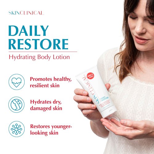 SkinClinical Daily Restore Hydrating and Moisturizing Body Lotion For Very Dry Skin, Psoriasis and Eczema Aftercare, Nourishes Skin with SBD-4 Patented Ingredient, Unscented Body and Face Lotion, 6 oz