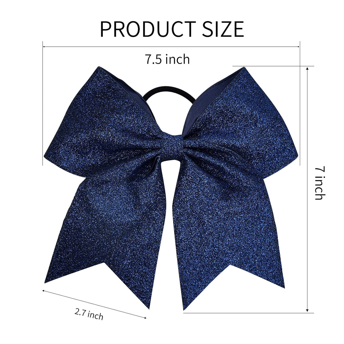 DEEKA 12 PCS 7" Large Glitter Cheer Bows Shiny Cheer Hair Bows Ponytail Holder Handmade for Cheerleader Girls Softball Sports -Navy Blue