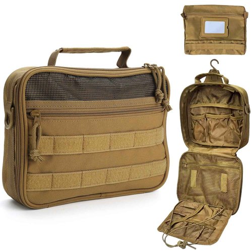 SUNRISING Tactical Toiletry Bag for Men Hanging Travel Toiletries Organizer Dopp Kit Toiletry Bags Shaving Hygiene Bag, Durable Bathroom Essentials Men's Toiletry Bag for Short Trips Camping - Khaki