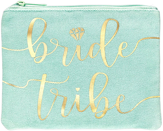 Bride Tribe Makeup Bags - Bridesmaid Favor for Bachelorette Party, Bridal Shower, Wedding. Cosmetics/Toiletries Bag, Wedding Survival Kit, Hangover Kit, Keepsake (1pc Bride Tribe, Mint)