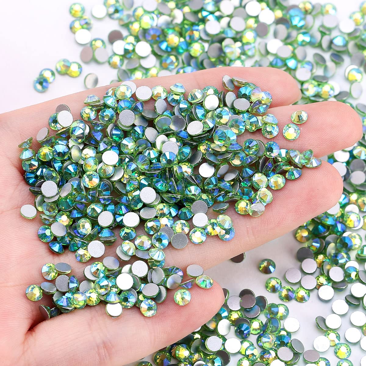 Rhinestones Crystals Rhinestones for Crafts Nail Rhinestones Glass Flatback Nail Gems and Rhinestones for Nails Art Makeup Bags Shoes Decoration DIY(SS20, 1440pcs, Light Green AB)