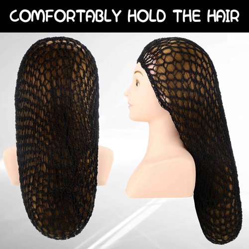 Waydress 3 Pcs Mesh Crochet Hair Nets Rayon Knit Snood Hat Cover 20 Inch Crocheted Sleeping Cap for Women Long Curly Hair(Black, Gray, Sapphire)