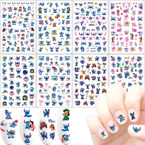 8pcs Cute Nail Art Stickers 3D Cartoon Nail Decals Self-Adhesive DIY Nails Design Supplies Party Favors for Kids Girls Women Nails Art Decoration Manicure Gifts Charms Accessories