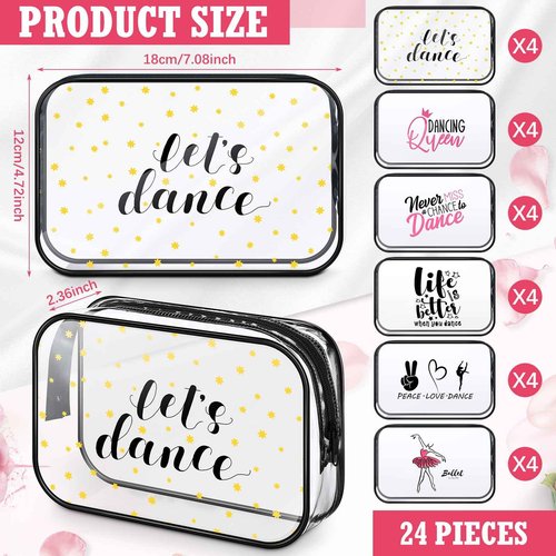Abbylike 24 Pcs Cheer Gifts Cosmetic Bag 7 x 4.7 x 2.4'' Makeup Bag Cosmetic Toiletry Zipper Pouch Clear Zipper Case for Cheerleaders Women(Dance)
