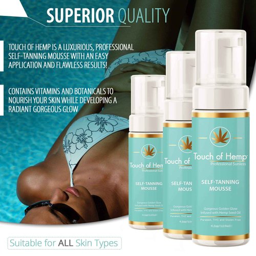 Touch of Hemp Premium Self-Tanning Mousse | Sunless Streak Free Self-Tanner Foam | Instant Color Quick Drying | Professional Formula | Natural Golden Tan| The Best Self Tanner (Original)