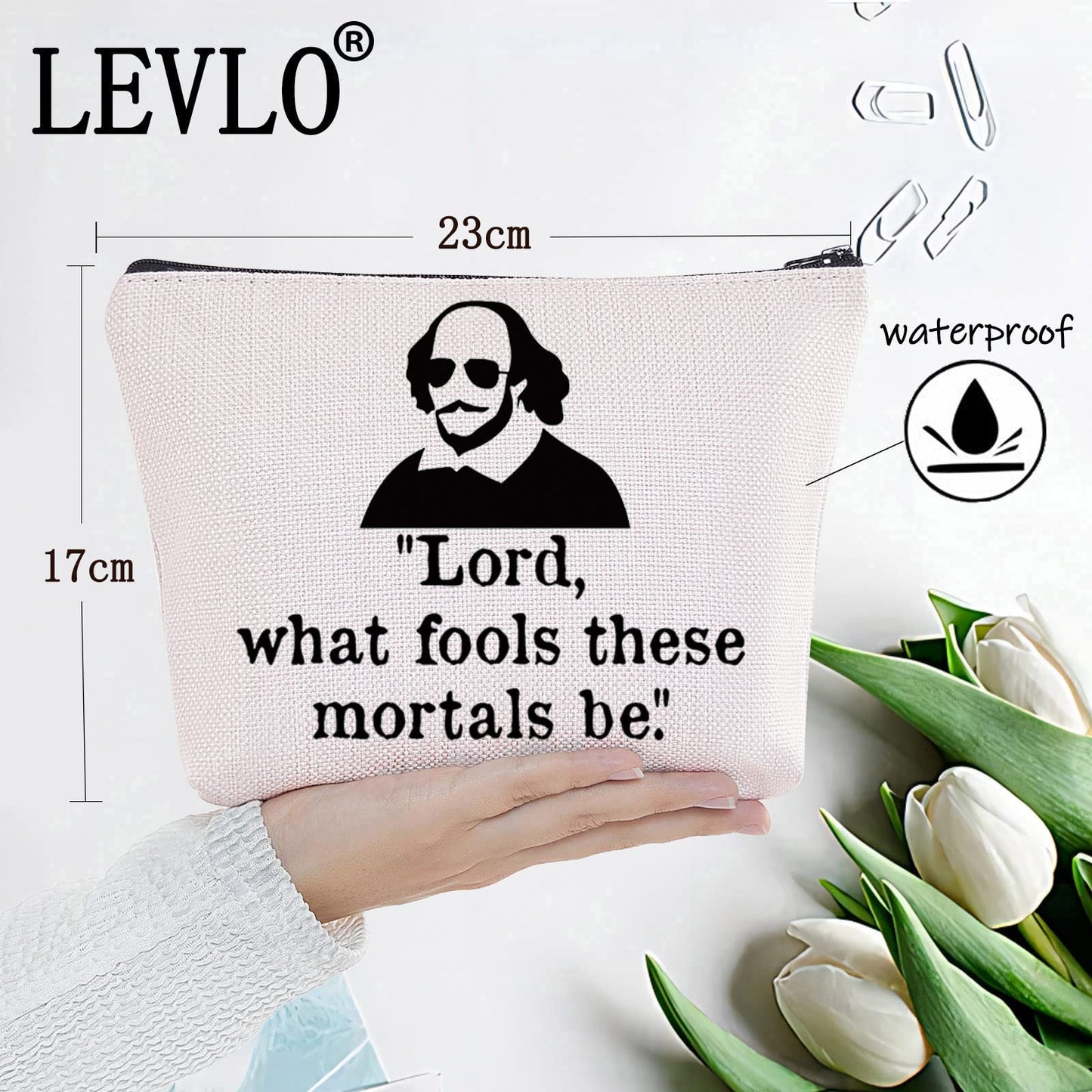 LEVLO Shakespeare Cosmetic Make Up Bag Shakespeare Fans Gift Lord What Fools These Mortals Be Zipper Pouch Bag(What Fools)