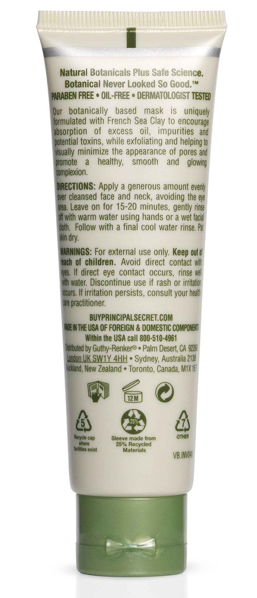 Principal Secret reclaim BOTANICAL Anti-Aging Skincare Green Myrtle Exfoliating Face Clay Mask with Minerals, Botanicals, Antioxidants, Peptides, Women and Men 1.7oz