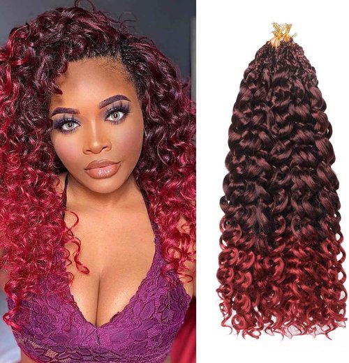 Datanala GoGo Curl Crochet Hair 18 Inch Water Wave Crochet Hair 8 Packs Ombre Beach Curl Crochet Braiding Hair Synthetic Extensions For Women (TBUG, 18inch(8packs))