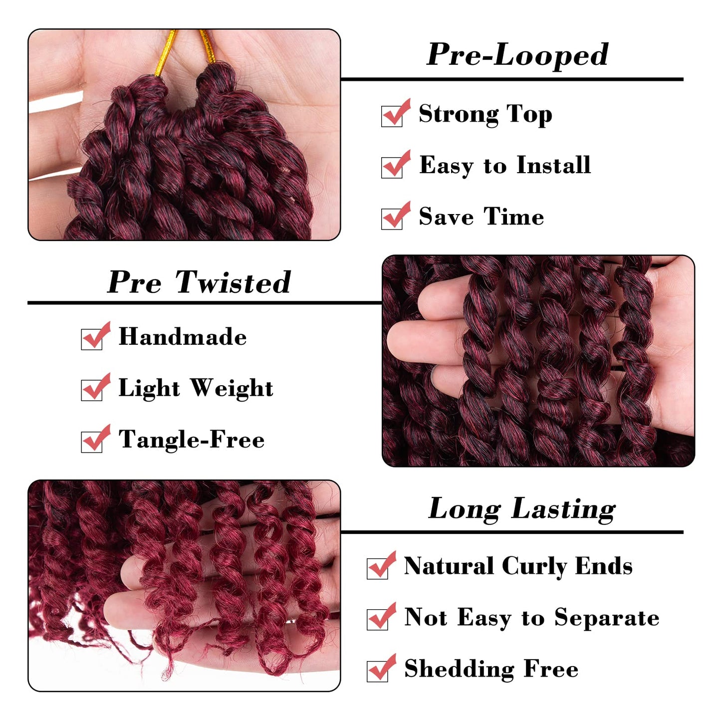 Leeven Ombre Burgundy 14 Inch Pretwisted Passion Twist Crochet Hair 8 Packs Pre Looped Red Short Curly Ends Bohemian Braids Synthetic Hair Extensions for Black Women #TBUG