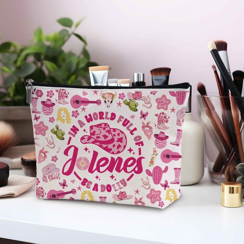 Wybgno Pink Cowgirls Makeup Bag, Country Music Lover Gift Silky Lining Cosmetic Pouch, Western Country Pink Dolly Theme Gift for Women Country Music Fans