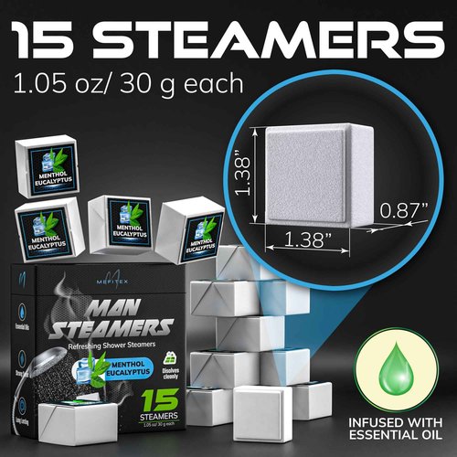 Shower Steamers for Men 15 Pack Fresh Mint Aromatherapy Shower Steamers, Strong Scent, Long Lasting, Premium Essential Oils, Gift Box for Men Relaxation and Sinus Relief