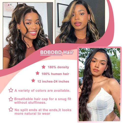 BDBDBD V Part Wig Human Hair Body Wave 100% Real Human Hair Upgrade U Part Human Hair Wig 180% Density Beginner Friendly Natural Color (12 inch)