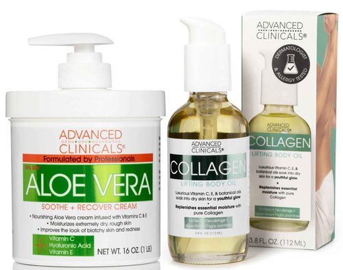 Advanced Clinicals Aloe Vera Skin Repair Cream + Collagen Lifting Body Oil Set