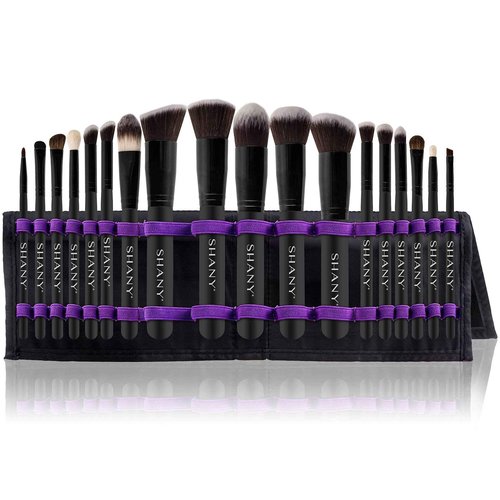 SHANY Artisan’s Easel Bamboo – Elite Cosmetics Brush Collection - Complete Kabuki Makeup Brush Set with Standing Convertible Brush Holder - 18 pcs (BLACK) (BLACK PURPLE)