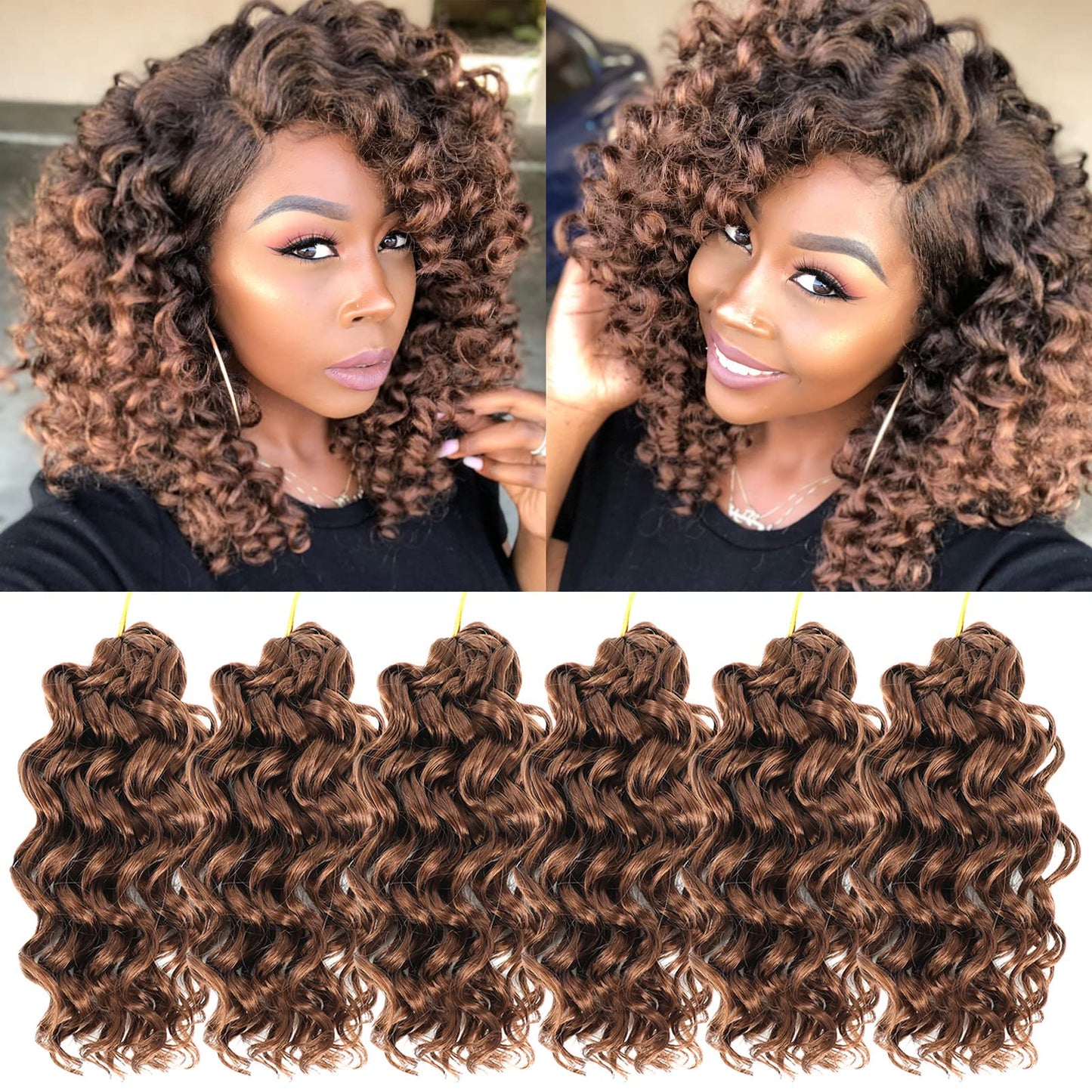 Gogo Curl Crochet Hair 8 Inch 6 Packs Short Curly Crochet Hair for Black Women Beach Curl Water Wave Curly Crochet Braids Hair, Deep Wave Synthetic Braiding Hair Extensions (8 inch 30)