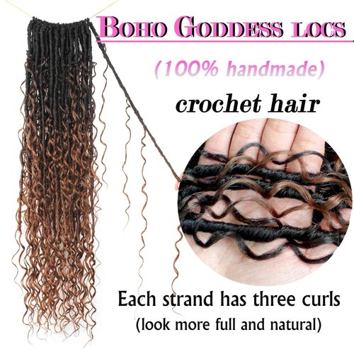 Goddess Locs Crochet Hair 30 Inch Faux Locs Crochet Pre-looped Boho Faux Loc with Curly Ends 8 Packs Long Bohemian River Loc Crochet Hair for Black Women(30Inch,1b/4/30)