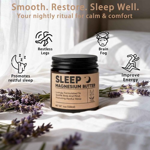WAESKI Magnesium Butter for Sleep - Magnesium Cream with Shea & Mango Butter, Arnica & Essential Oils, Nighttime MagnesiumLotion for Leg, Foot, Original Lavender 4oz