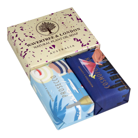 Wavertree & London Duo Gift Box (2 Bars) - 7oz Prosecco, Cosmopolitan Scented Moisturizing Triple Milled Natural Soap Bars - Pure Plant Oil Soap Bars for All Skin Types