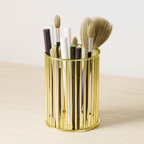 Heshuoer Makeup Holder - Makeup Brush Organizer, Cosmetic Brushes Storage Holder for Dressing Table, Gold.