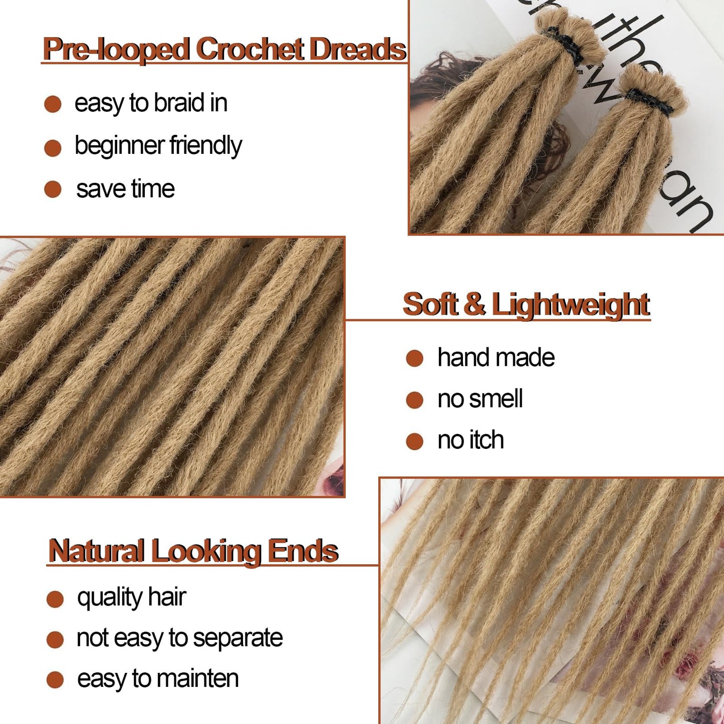 Synthetic Dreadlock Extensions 24# Blonde Human-Like Dreads Hair Extensions 20 Strands 24 Inch Crochet Loc Extensions 0.7 cm Wide Reggae Style Prelooped Crochet Braids For White Women