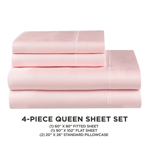 Juicy Couture Queen Size Satin Bed Sheet Set, Deep Pocket Silky Satin Queen Sheet Set with 1 Fitted Sheet, 1 Flat Sheet and 2 Pillow Case, Wrinkle Resistant and Anti Pilling - Pink