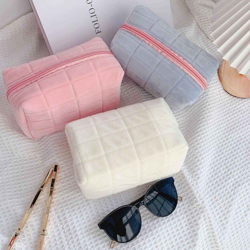 HABUAETY 2PCS Makeup Bag Small Cosmetic Pouch for Purse Women Girls Y2k Checkered Make Up Bags