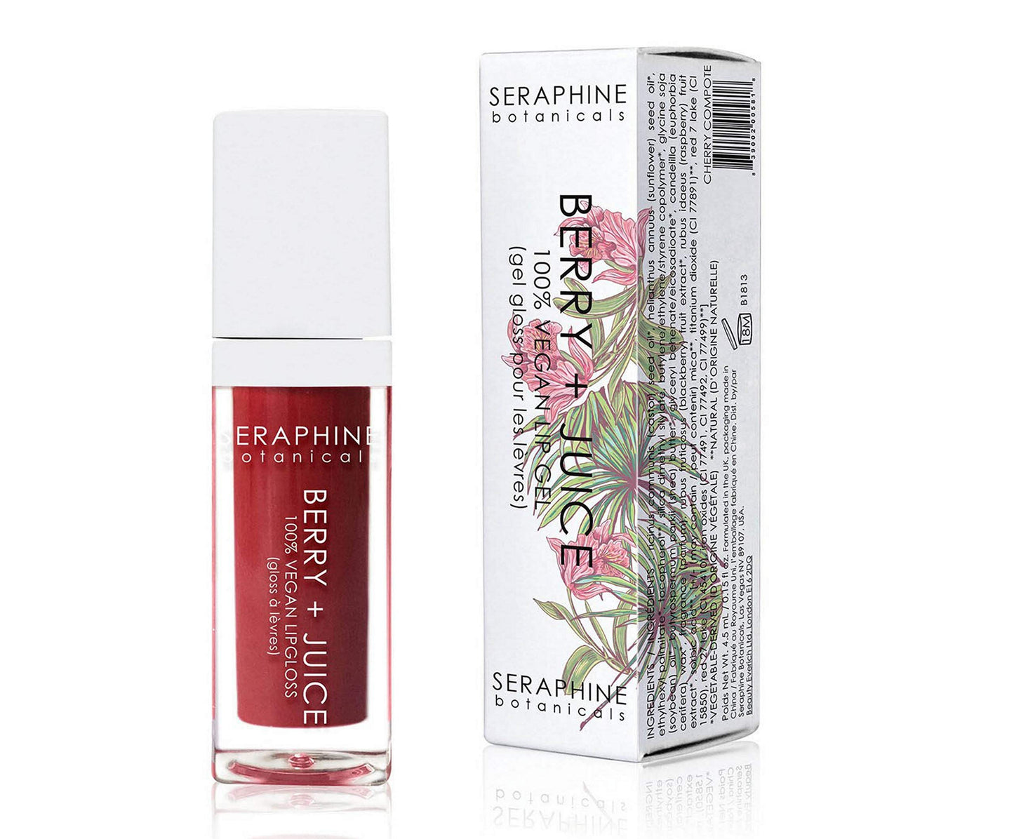 Seraphine Botanicals Berry + Juice - 100% Vegan Lip Gel Tinted Gloss 0.20 fl oz (Cherry Compote)